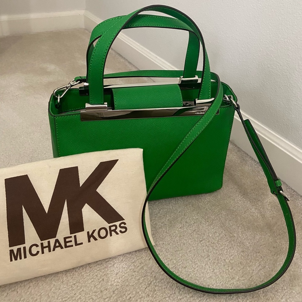 Michael Kors Green Saffiano Leather Satchel Bag - Like New!! - Picture 2 of 6